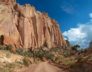 Fototapeta premium Capitol Reef National Park filled with cliffs, canyons, domes, and bridges, red rock country desert, Utah, United States