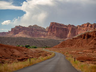 Capitol Reef National Park filled with cliffs, canyons, domes, and bridges, red rock country desert, Utah, United States