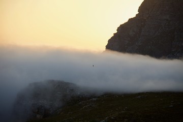 Above the clouds in the mountains