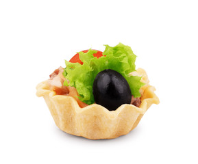 Vegetarian salad iin tartlet isolated on white background