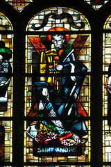 Saint Andrew, stained glass window in Saint-Eustache church, Paris, France