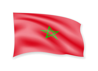 Waving Morocco flag on white. Flag in the wind.