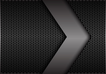 Abstract big grey arrow direction on dark hexagon mesh design modern futuristic technology background vector illustration. 