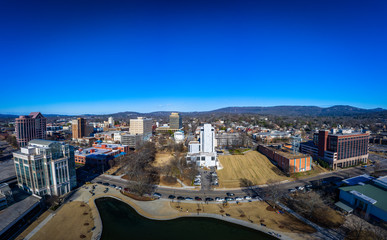 Aerial panoramic view of downtown Huntsville, Al from Big Spring Park