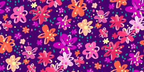 Colourful flowers seamless background pattern . Vector illustration hand drawn.  spring summer season.