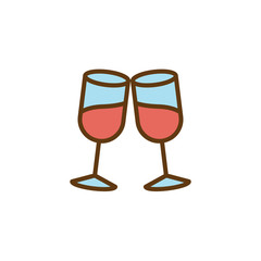 Cheers wine glass flat icon, vector sign, colorful pictogram isolated on white. Clinking glasses symbol, logo illustration. Flat style design