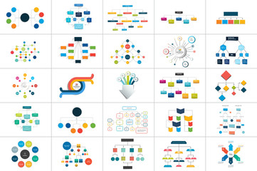 Mega set of various  flowcharts schemes, diagrams. Simply color editable. Infographics elements. - obrazy, fototapety, plakaty