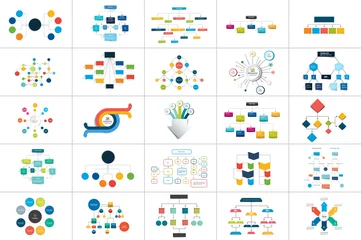 Foto op Plexiglas Mega set of various  flowcharts schemes, diagrams. Simply color editable. Infographics elements. © kubko