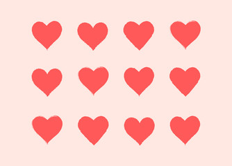 Red heart vector set for Valentine`s day on design. 