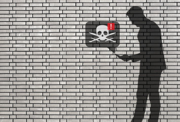 silhouette of man with smartphone - cyber attack