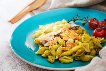 Smoked Salmon Pasta with Basil Cream Sauce lemon