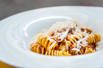 tasty pasta Italian meat sauce pasta on the table
