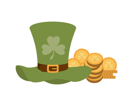 leprechaun hat with coins isolated icon