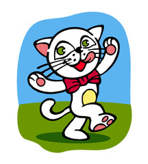 kitten with ribbon, march with paws up, color icon