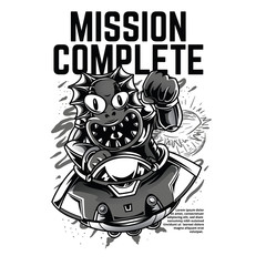 Mision Complete Black and White Illustration