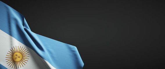 Bandera Argentina de tela sobre fondo oscuro - obrazy, fototapety, plakaty
