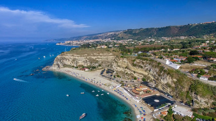 Tropea at sunset, Italy. Aerial view from drone