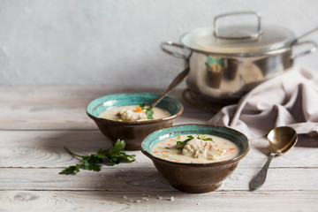 Homemade  Creamy Norwegian Fish Soup - Fiskesuppe, made from haddock, cod and vegetables.olol
