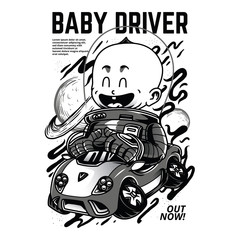 Baby Driver Black and White Illustration