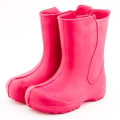 Red rubber rain boots
