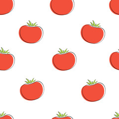 Tomato vegetable seamless background vector flat illustration. Modern seamless texture background design with tomato vegetable in natural red and white color for healthy vegetarian menu or wallpaper