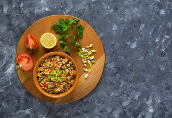 Tomato Couscous Salad. Mediterranean Diet cuisine.
