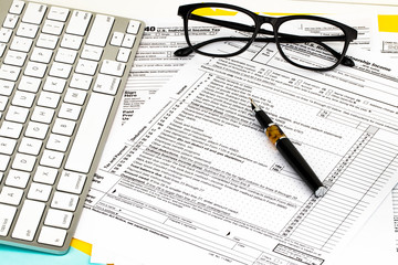 Tax time - Notification of the need to file tax returns, tax form at accauntant workplace