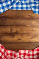 checked cloth napkin at wooden table