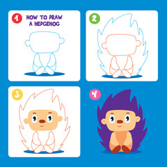 Drawing Game Step Tutorial Hedgehog Worksheet Cartoon Vector