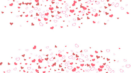 Red on White fond Vector. Happy background. The idea of wallpaper design, textiles, packaging, printing, holiday invitation for Valentine's Day. Red hearts of confetti crumbled.