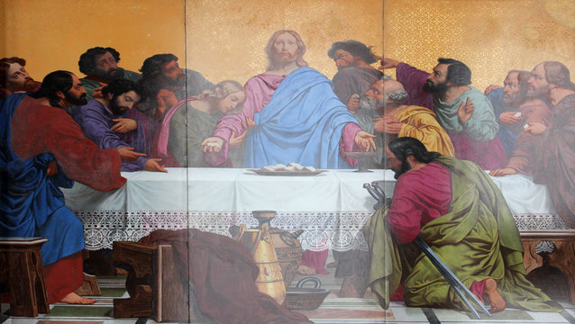 The Last Supper, painting on the facade, Saint Vincent de Paul church, Paris