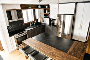 Modern gray kitchen in a beautiful house