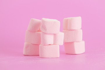 Pink hear marshmallow , Sweets hearts of marshmallow on pink background. Valentine's Day Gift