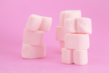 Pink hear marshmallow , Sweets hearts of marshmallow on pink background. Valentine's Day Gift