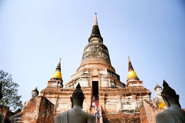 Naklejka premium The Wat Yai Chaimongkol is a Buddhist temple located in Ayutthaya, Thailand. This place also be one of ayutthaya historical park.