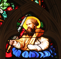 Saint Paul apostle, stained glass window from Saint Germain-l'Auxerrois church, Paris