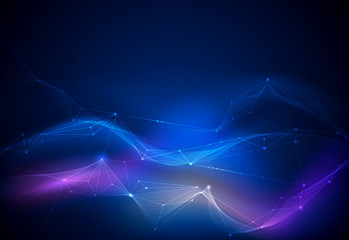 Vector illustration molecule,Connected lines with dots,technology on blue background. Abstract internet network connection design for web site.Digital data,communication,science and futuristic concept