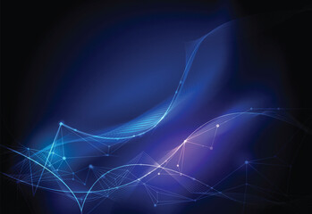 Vector illustration molecule,Connected lines with dots,technology on blue background. Abstract internet network connection design for web site.Digital data,communication,science and futuristic concept