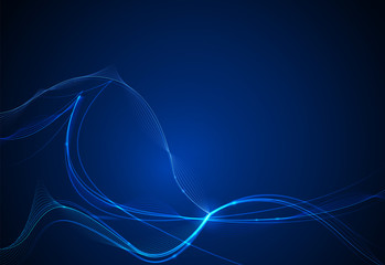 Vector illustration smooth lines in dark blue color background. Hi tech digital technology concept. Abstract futuristic, shiny lines background