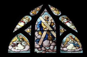 Saint Andrew, stained glass, Saint Severin church, Paris, France