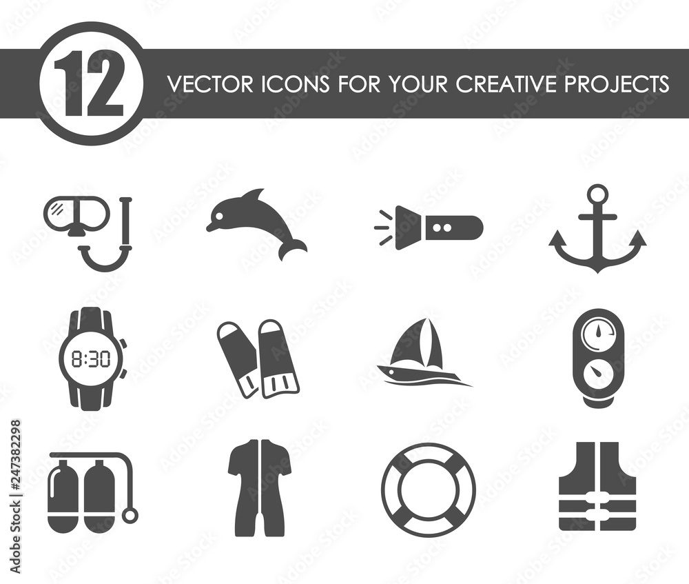 Poster diving icon set. diving web icons for your project
