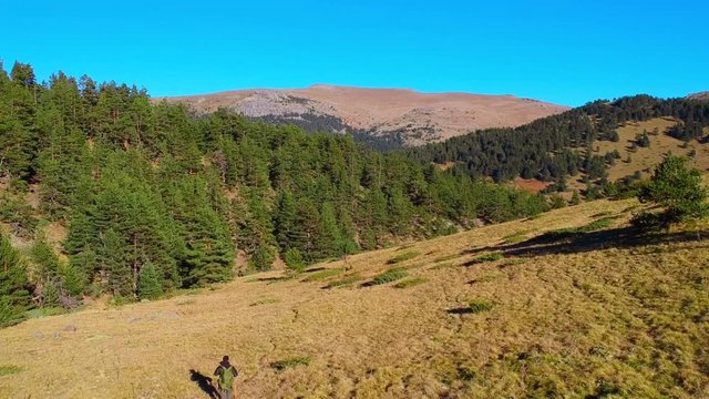 A man hiking in the K&ouml;roğlu Mountains in autumn. Bolu in Turkey