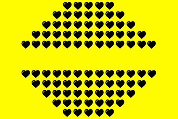 Black Heart Shape on Yellow Background. Hearts Dot Design. Can be used for Illustration purpose, background, website, businesses, presentations, Product Promotions etc.