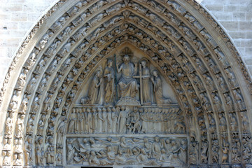 Fototapeta premium Notre Dame Cathedral, Paris. Central portal depicting the Last Judgment