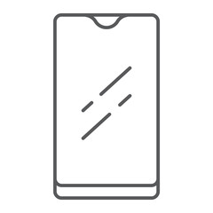Smartphone with waterproof camera thin line icon, device and communication, phone sign, vector graphics, a linear pattern on a white background.