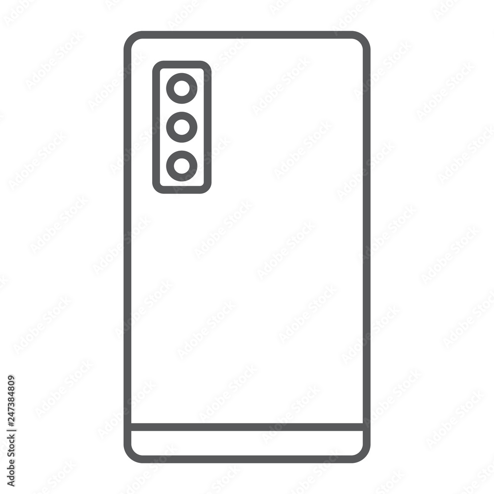 Poster smartphone with three camera thin line icon, technology and communication, mobile phone sign, vector