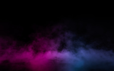 Empty scene  with glowing pink and blue smoke environment atmosphere on floor.  Fashion vibrant colors spectrum background. 3d rendering.