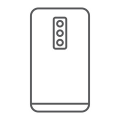 Smartphone with three camera thin line icon, technology and communication, mobile phone sign, vector graphics, a linear pattern on a white background.