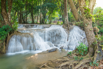 Beautiful waterfall scene Kroeng Krawia Waterfall at Kanchanaburi ,Thailand