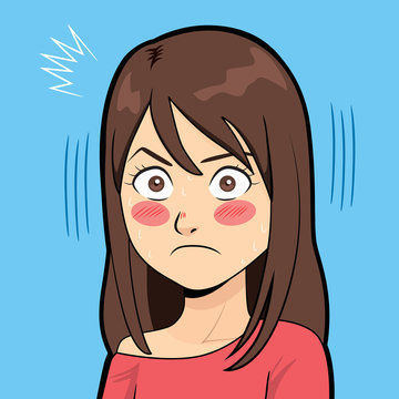 Illustration of upset shocked brunette woman face expression